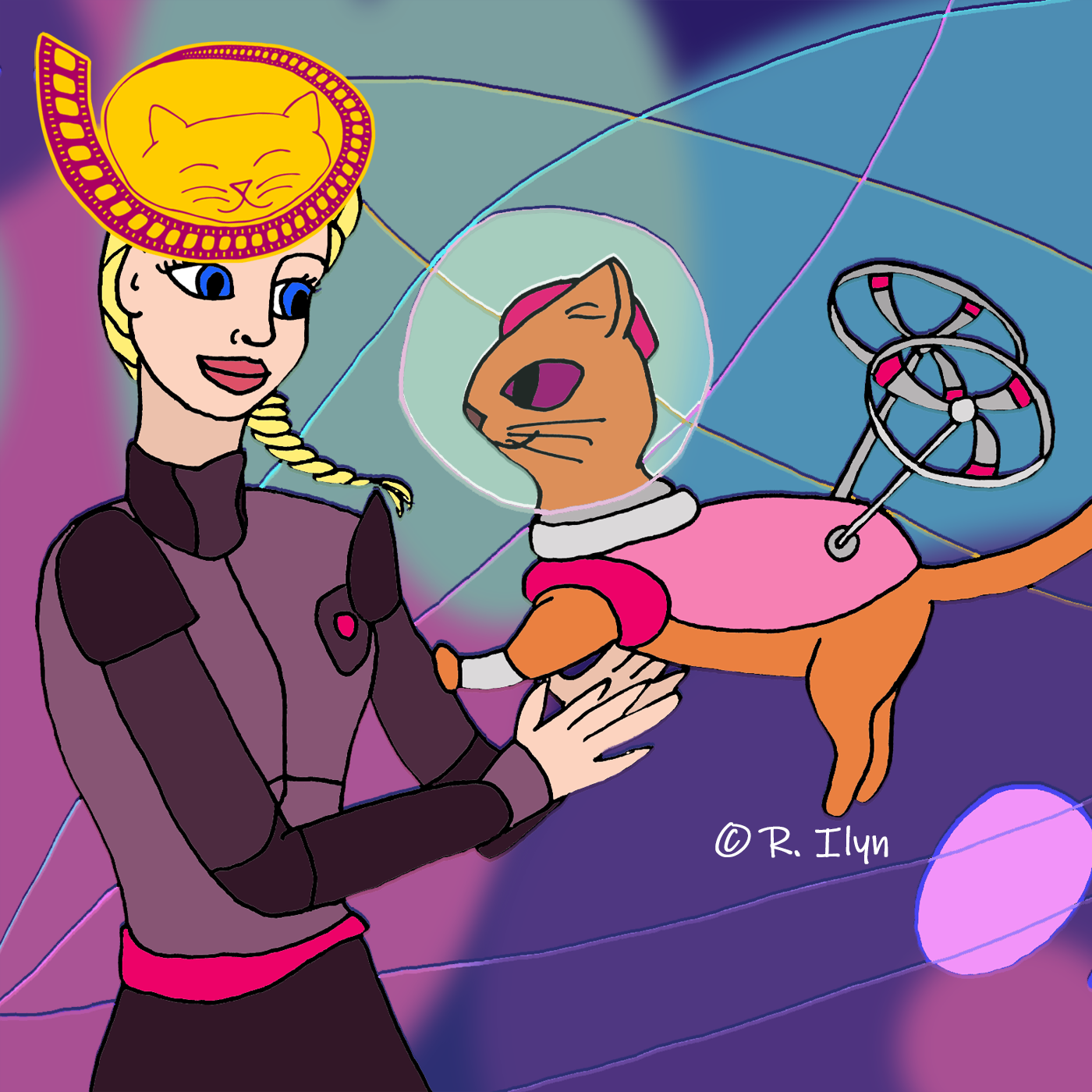 Illustration of Barbie and Pupcorn in space from Barbie Star Light Adventure