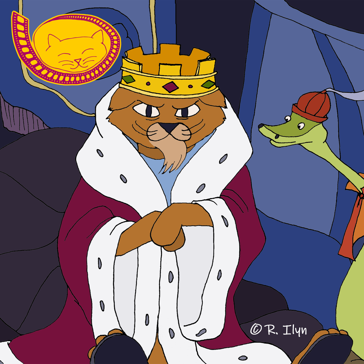 Illustration of lion Prince John and snake Sir Hiss from Disney's Robin Hood