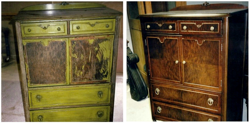 An old furniture chest before and after restoration