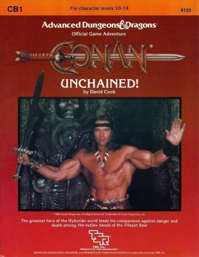 The cover of 1984's "Conan Unchained!" featuring A big picture of Arnold Schwarzenegger on the cover in full Conan regalia.