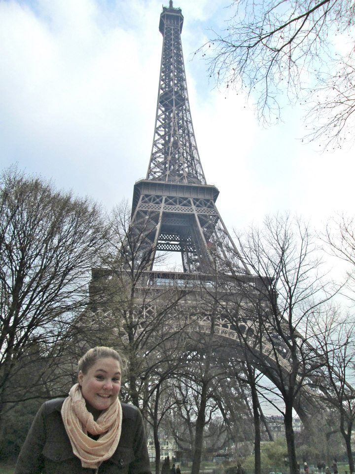 Maisy in front of the Eiffel Tower