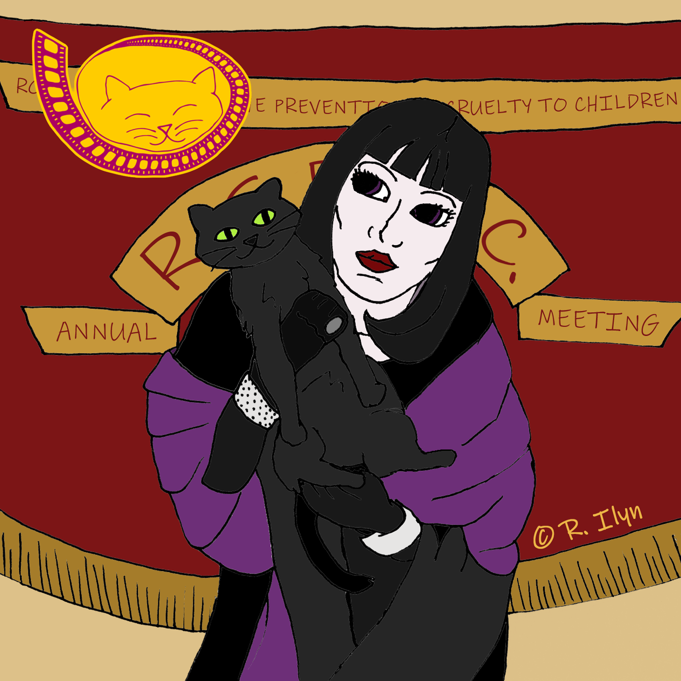 Illustration of kitty cat Liebchen and Grand High Witch Eva from The Witches