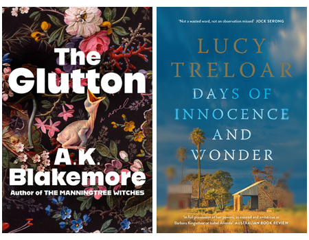 Covers of The Glutton by A E Blakemore and Days of Innocence and Wonder by Lucy Treloar