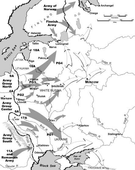 Map of German plans for Operation Barbarossa, 1941.