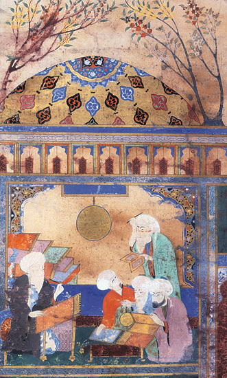 Nasir al-Din al-Tusi im Observatorium in Maragha, Persien (Britisch Library)