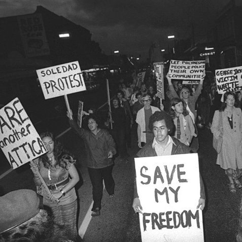 Protest march featuring sign saying 'Save my freedom'