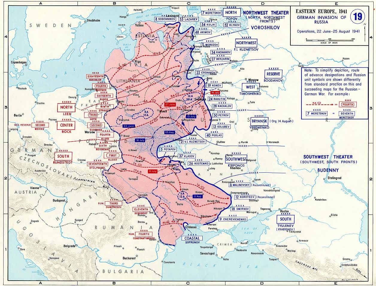 map of actual German advances into USSR, June to August 1941. Source: US Military Academy