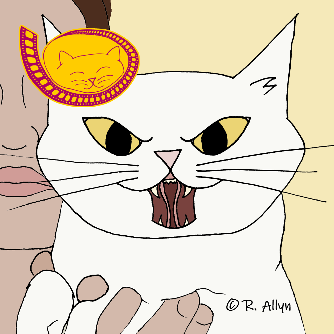 Illustration of the white cat in the movie The Mummy