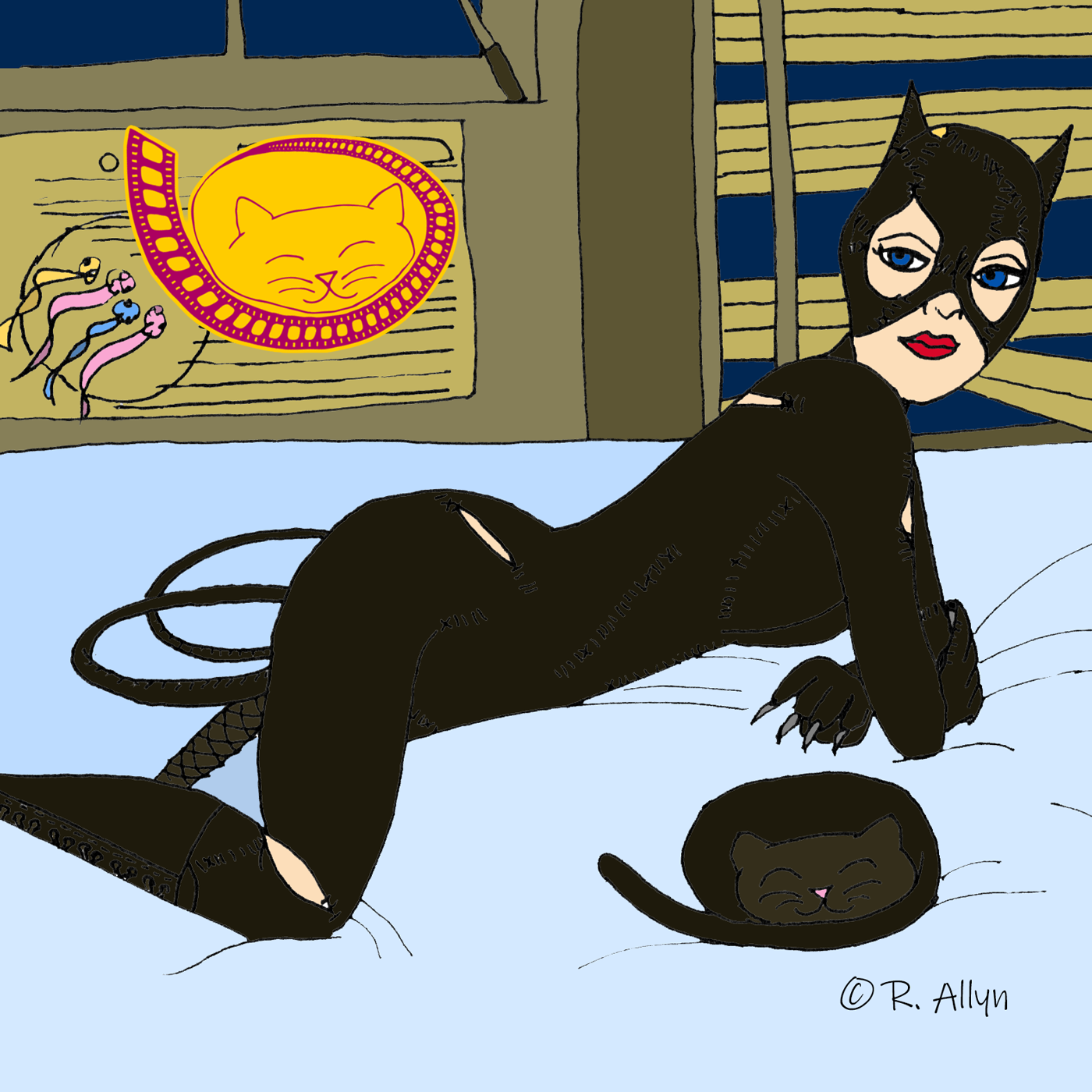 Illustration of Catwoman & Miss Kitty from the movie Batman Returns